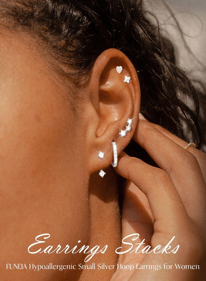 FUNEIA Small Gold Hoop Earrings for Women Trendy Silver 14K Gold Plated Hypoallergenic Cartilage Huggie Earrings for Women Cute Moon Star Cubic Zirconia Stud Earring Sets for Multiple Piercing Jewelry - Image 2